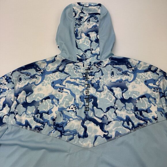 Huk Performance Fishing XL Hoodie Shirt Blue Camo Long Sleeve UPF Sun Protection - Picture 8 of 10